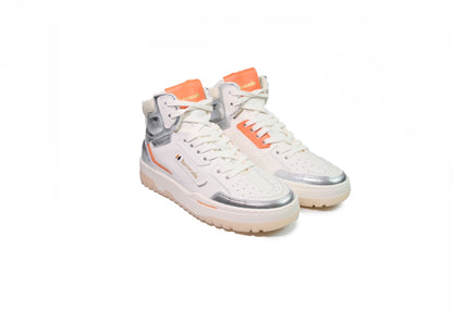 Sneakers alta in pelle bianca argento e arancio “Barracuda”