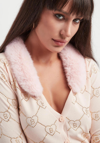 Cardigan logati con collo in pelliccia “Blugirl”