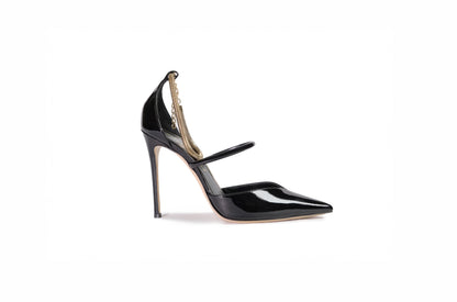 Décolleté Avril in vernice nera e cavigliera color oro “Ninalilou”