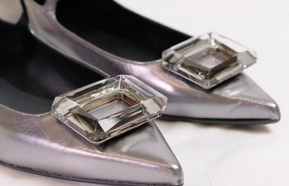 Ballerina gioiello in pelle laminata acciaio “Chantal”
