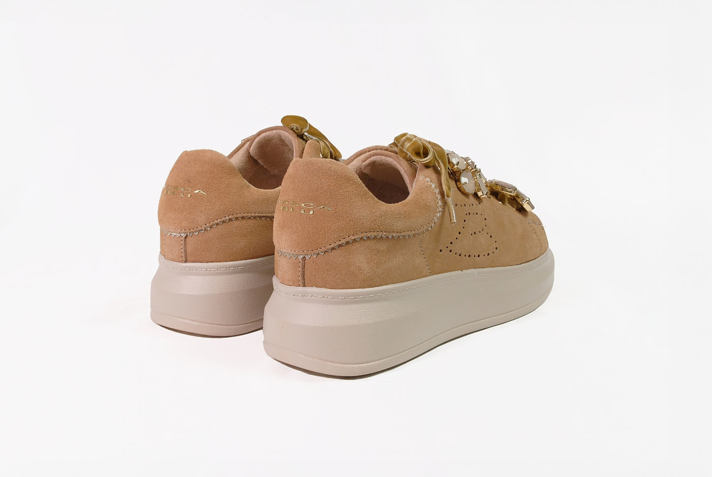 Sneakers Juliette con pietre color cuoio “Tosca Blu”