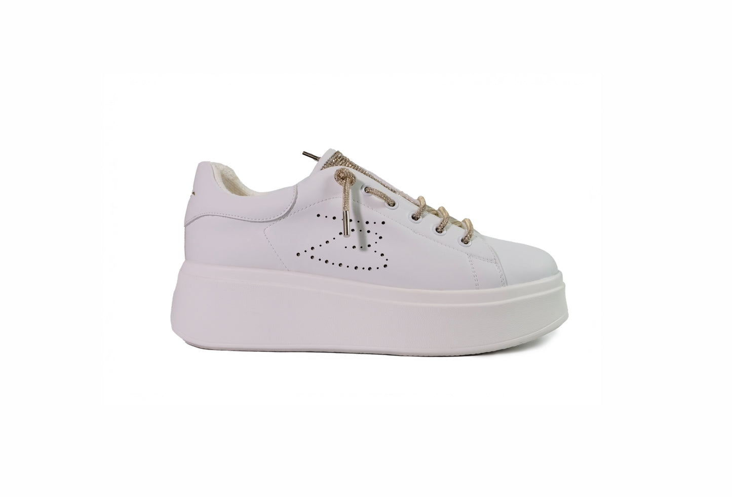Sneakers in pelle bianca con micro strass dorati “Tosca Blu”