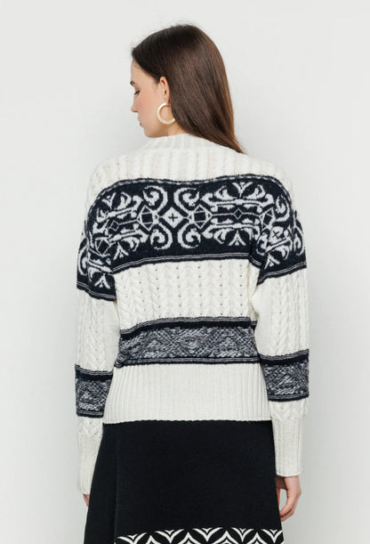 Pullover girocollo intrecciato con inserti in jacquard ”Akep”