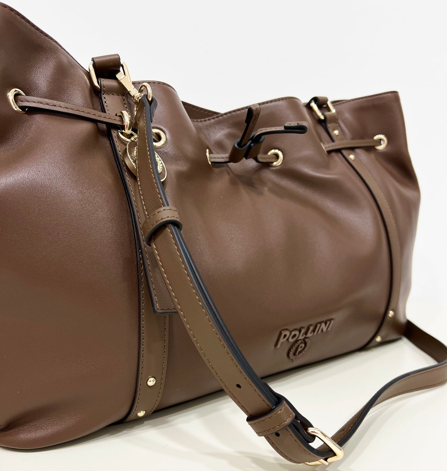 Borsa doppio manico in nappa marrone “Pollini”