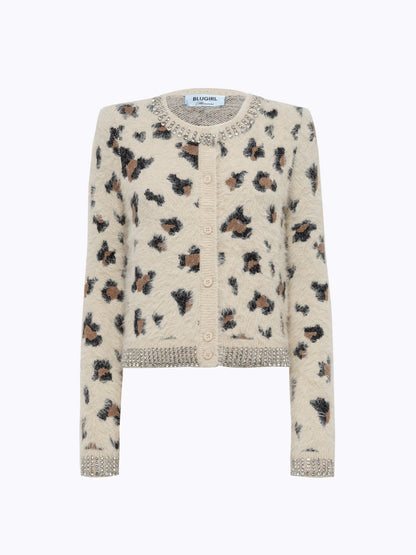 Cardigan jacquard animalier con strass “Blugirl”