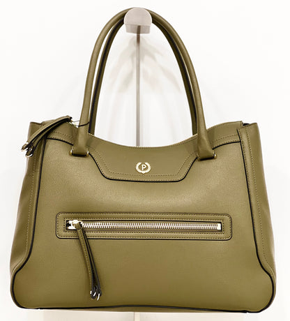 Borsa doppio manico zipper oliva “Pollini”