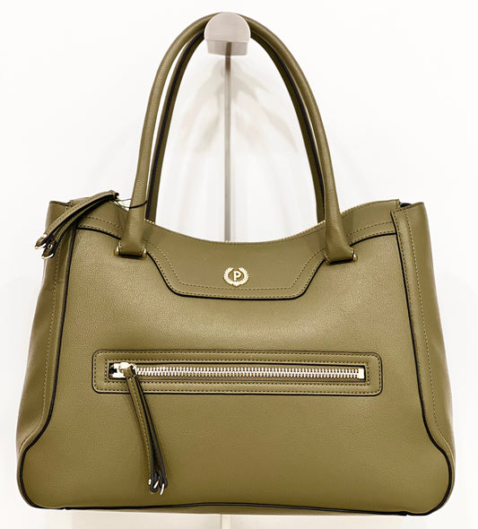 Borsa doppio manico zipper oliva “Pollini”