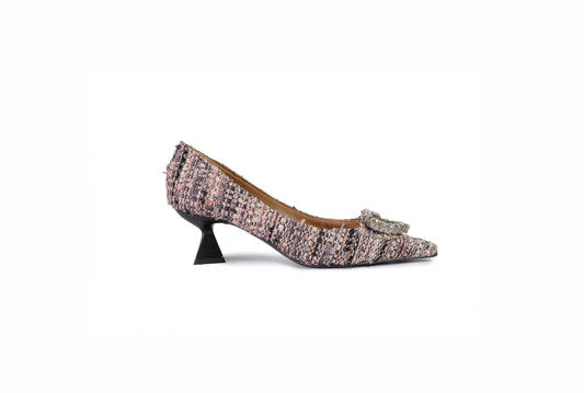 Décolleté Ivan in tweed clady rose con applicazione gioiello “Roberto Festa”