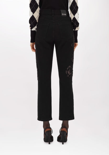 Jeans in black denim con ricamo “Blugirl”