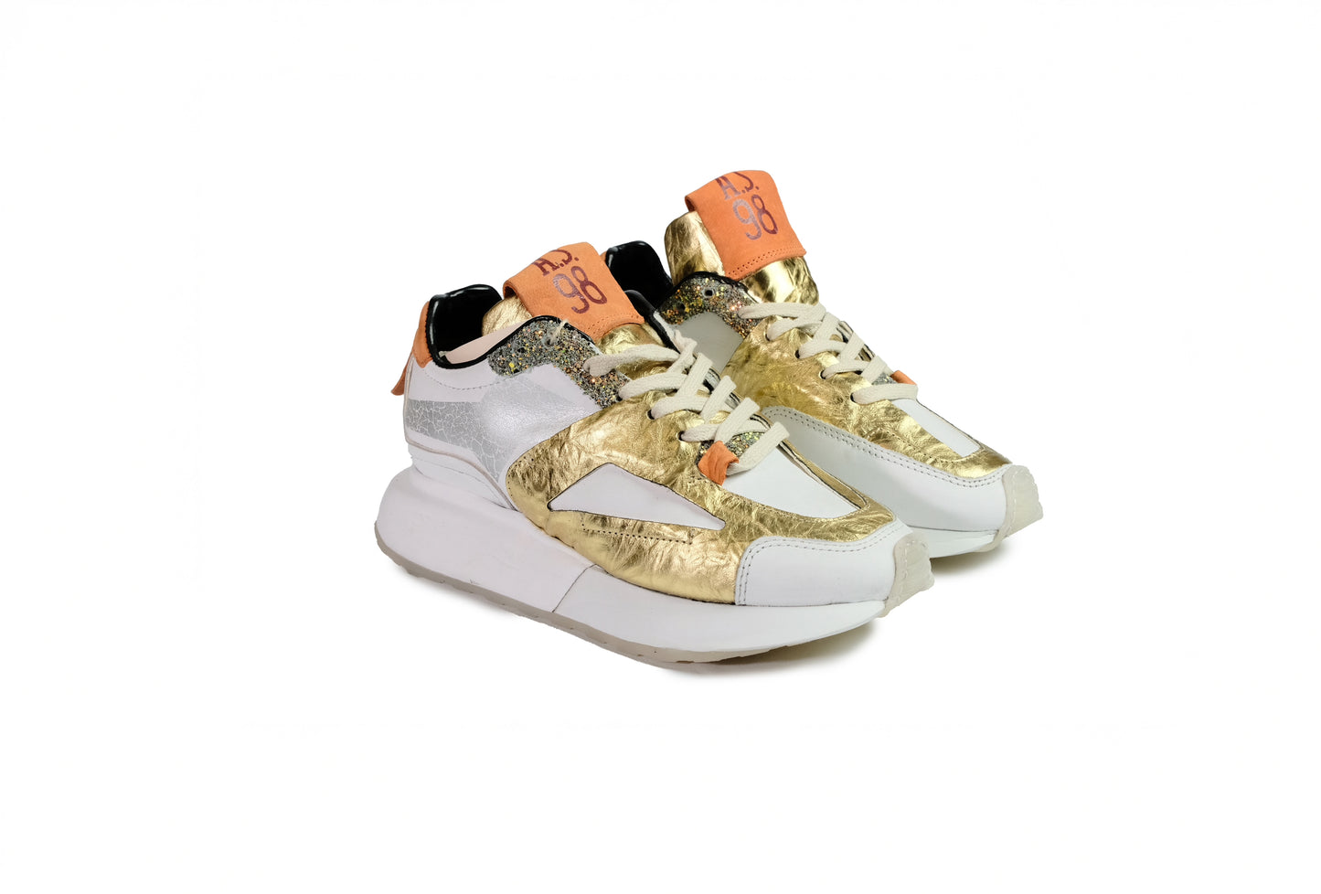 Sneakers in pelle bianca e oro “ A.S.98”