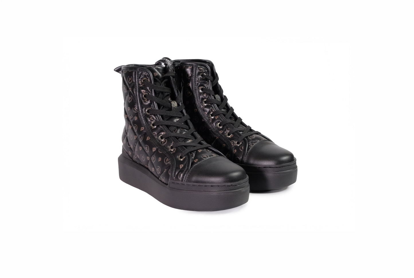 Sneakers alte in vitello nero con chiusura a zip laterale “Pollini Heritage”