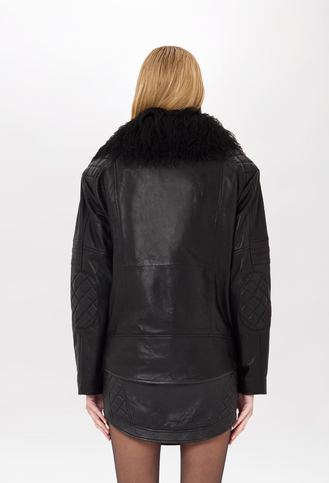 Giacca a chiodo in pelle con faux fur