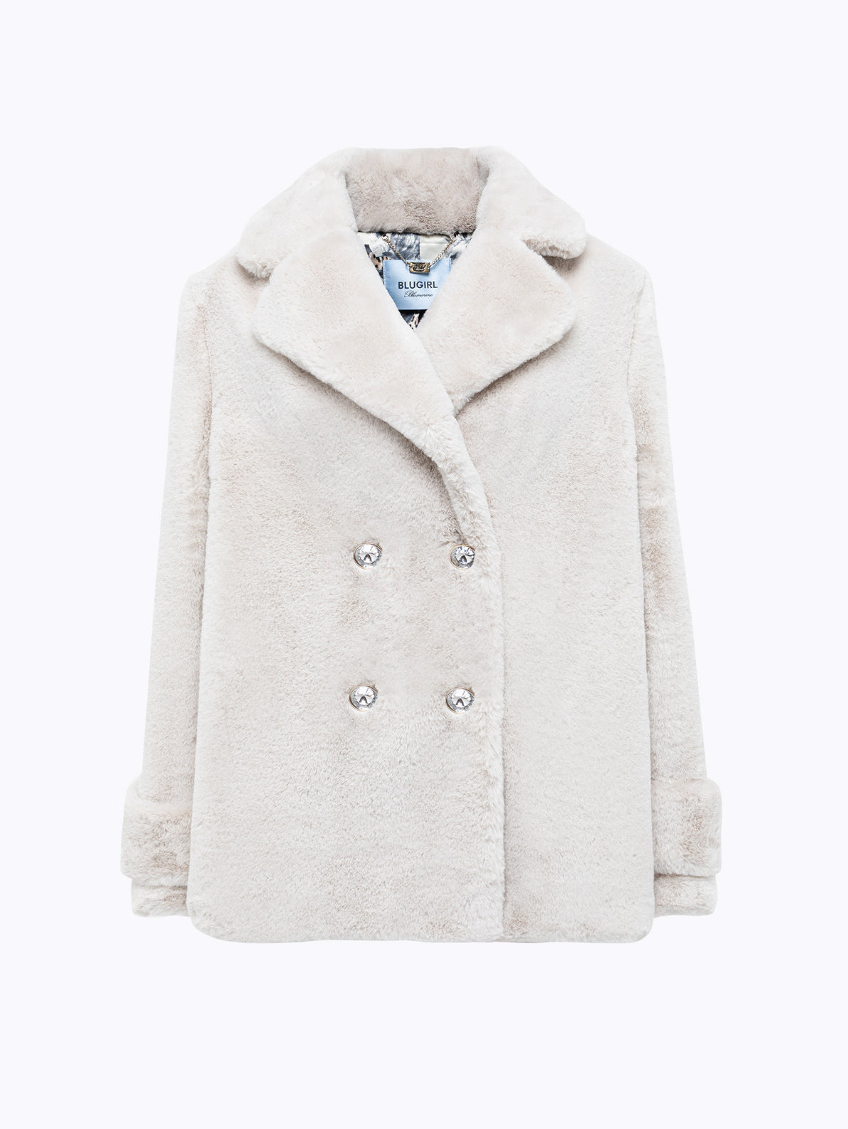 Cappotto corto in faux fur con spilla “Blugirl”