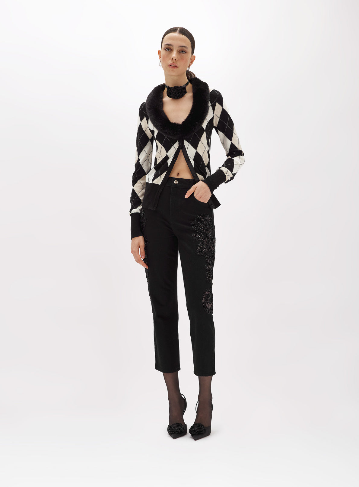 Jeans in black denim con ricamo “Blugirl”