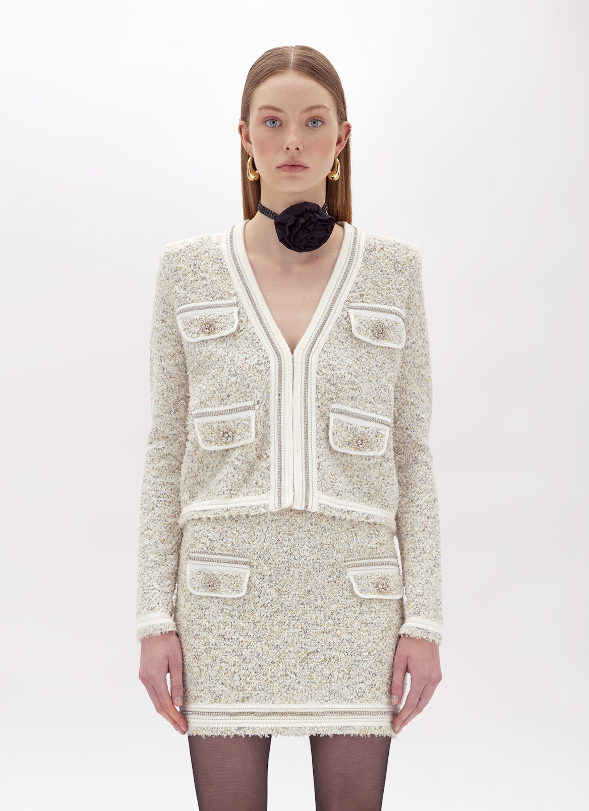 Cardigan in filato bouclè con strass “Blugirl”