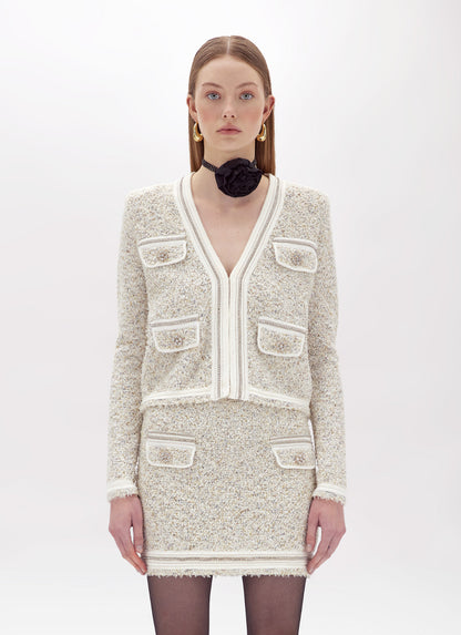 Cardigan in filato bouclè con strass “Blugirl”