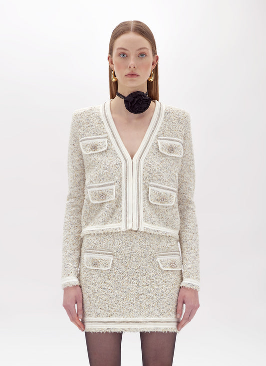Cardigan in filato bouclè con strass “Blugirl”