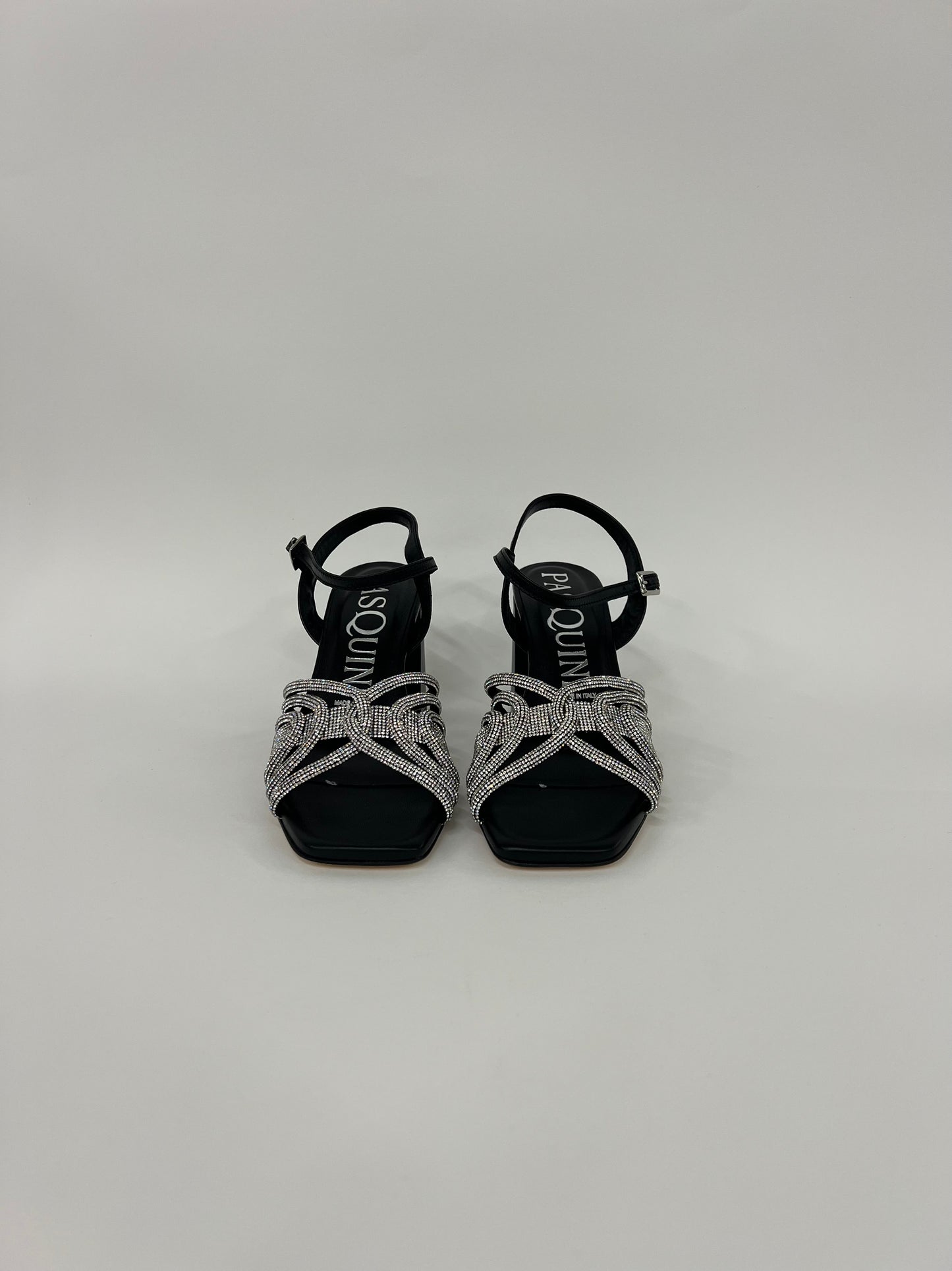 Sandali in nappa nero e strass “Pasquini”