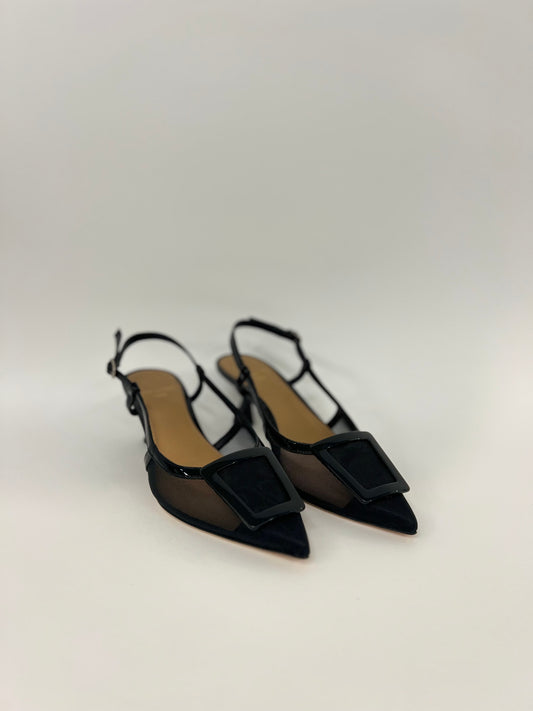 Sandalo basso in vernice nera “Chantal”