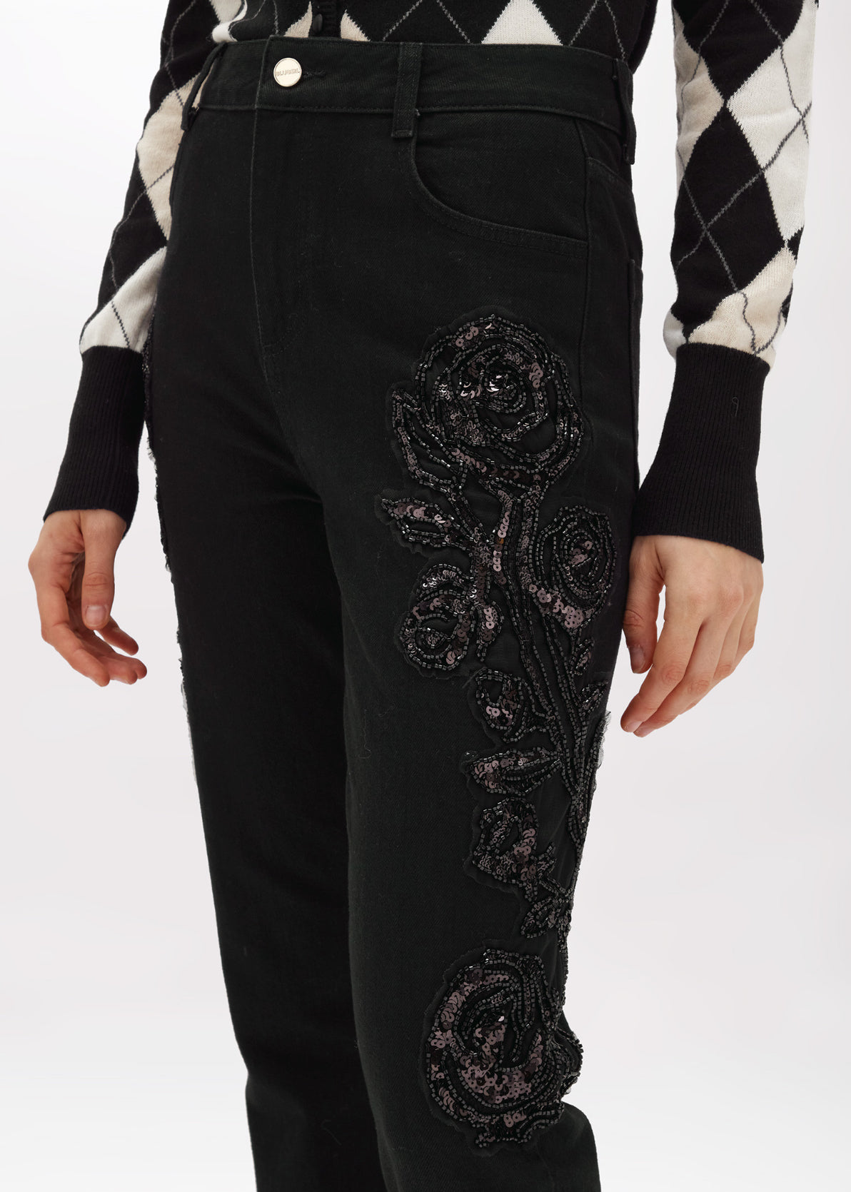 Jeans in black denim con ricamo “Blugirl”