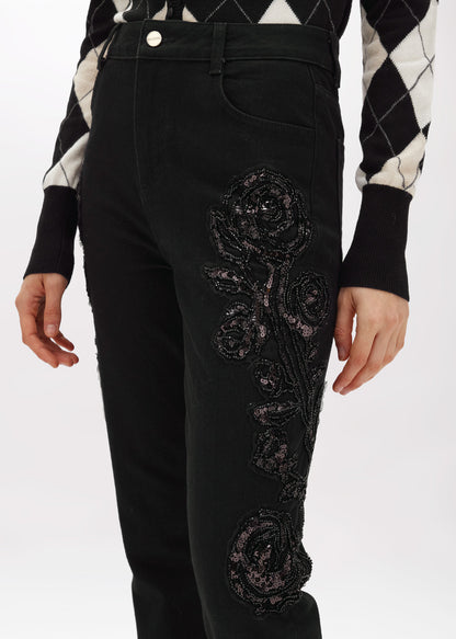 Jeans in black denim con ricamo “Blugirl”