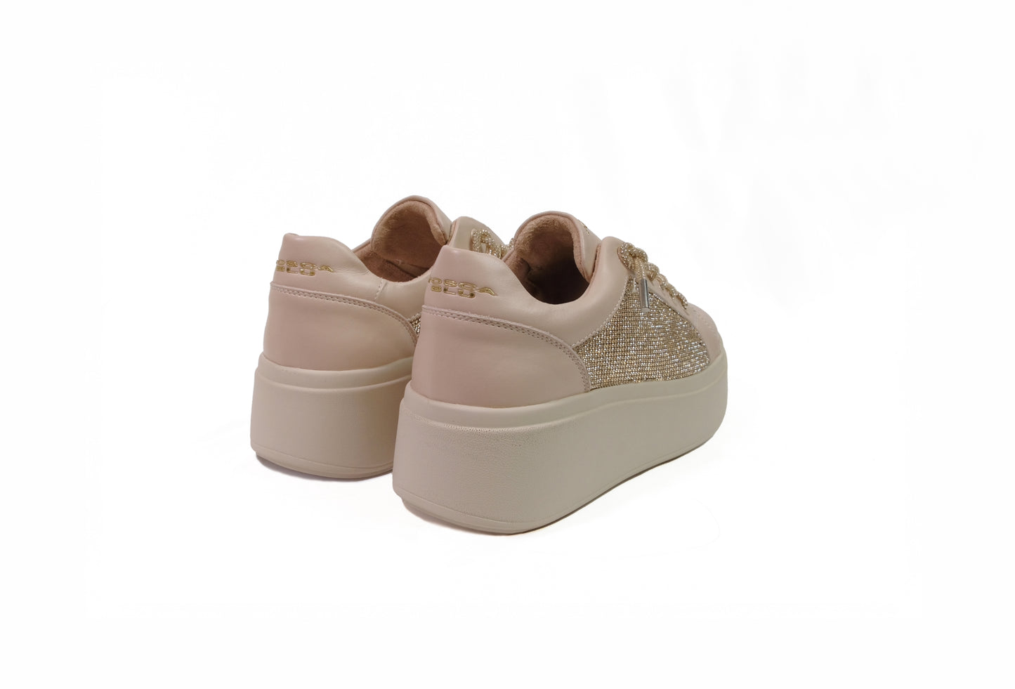 Sneakers Lily in pelle con strass nude “Tosca Blu”