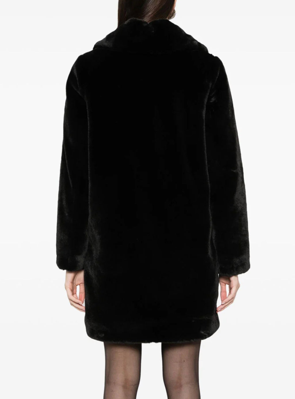 Cappotto in faux fur nero con spilla “Blugirl”