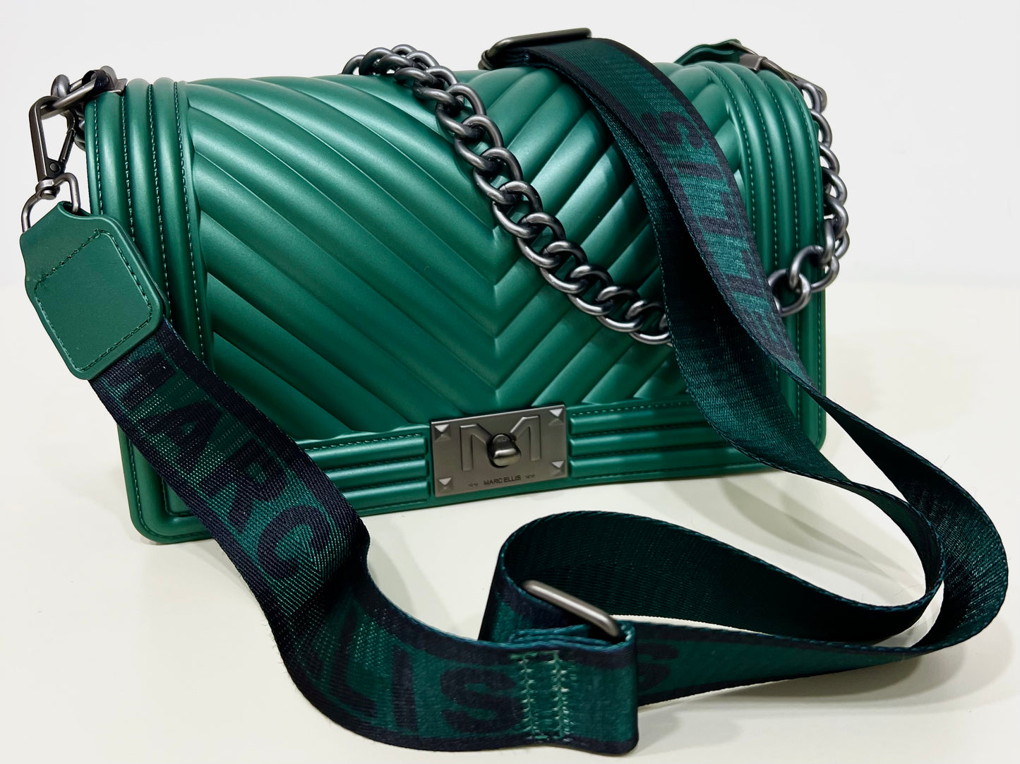 Flat-bag forest green/satin “Marc Ellis”