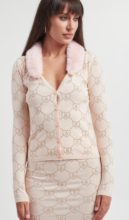 Cardigan logati con collo in pelliccia “Blugirl”