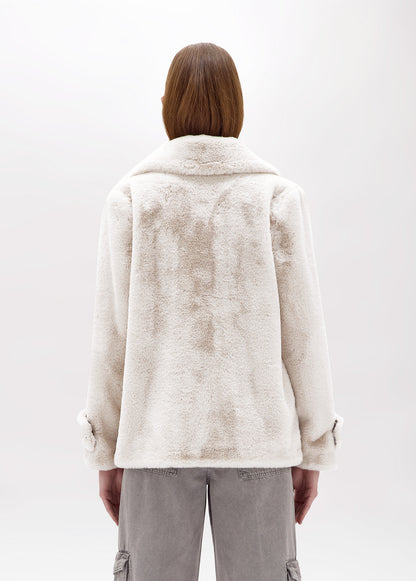 Cappotto corto in faux fur con spilla “Blugirl”