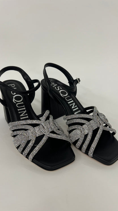 Sandali in nappa nero e strass “Pasquini”