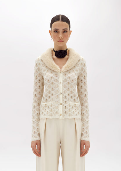 Cardigan con strass e collo in faux fur “Blugirl”