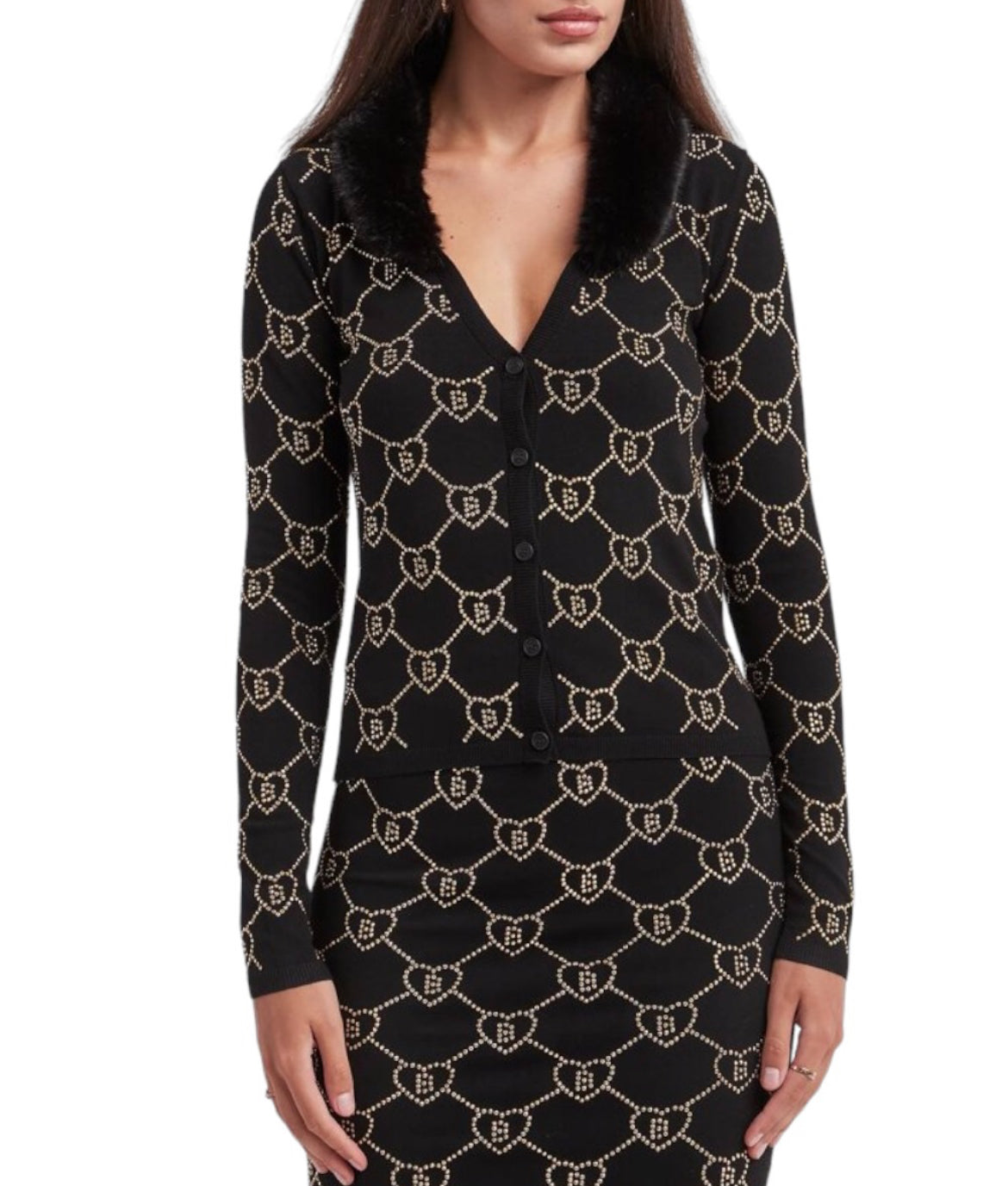 Cardigan logati con collo in pelliccia “Blugirl”