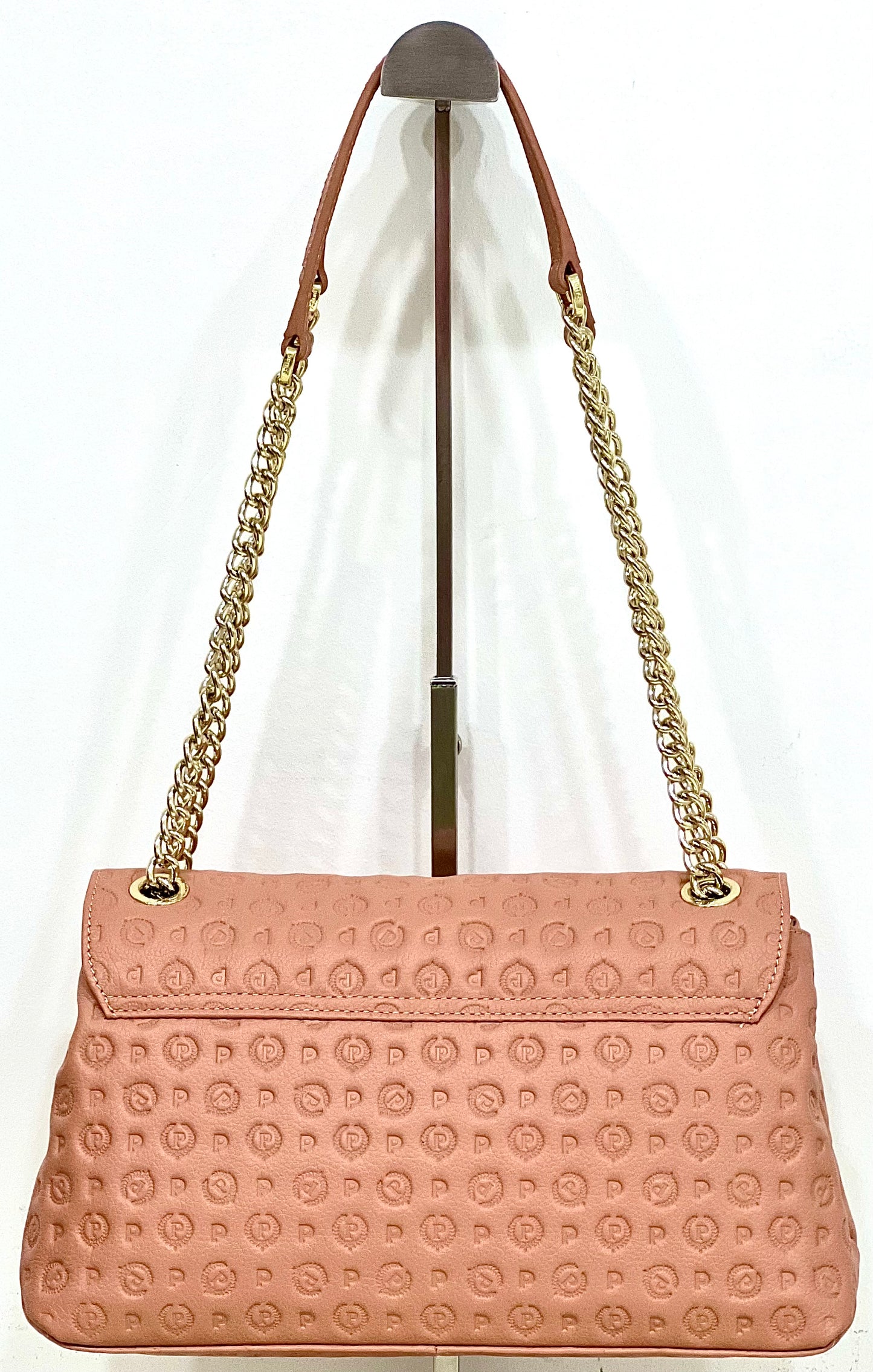 Borsa a spalla in vitello heritage logo embossed nude “Pollini”