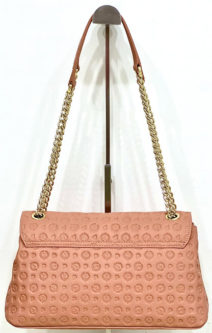 Borsa a spalla in vitello heritage logo embossed nude “Pollini”