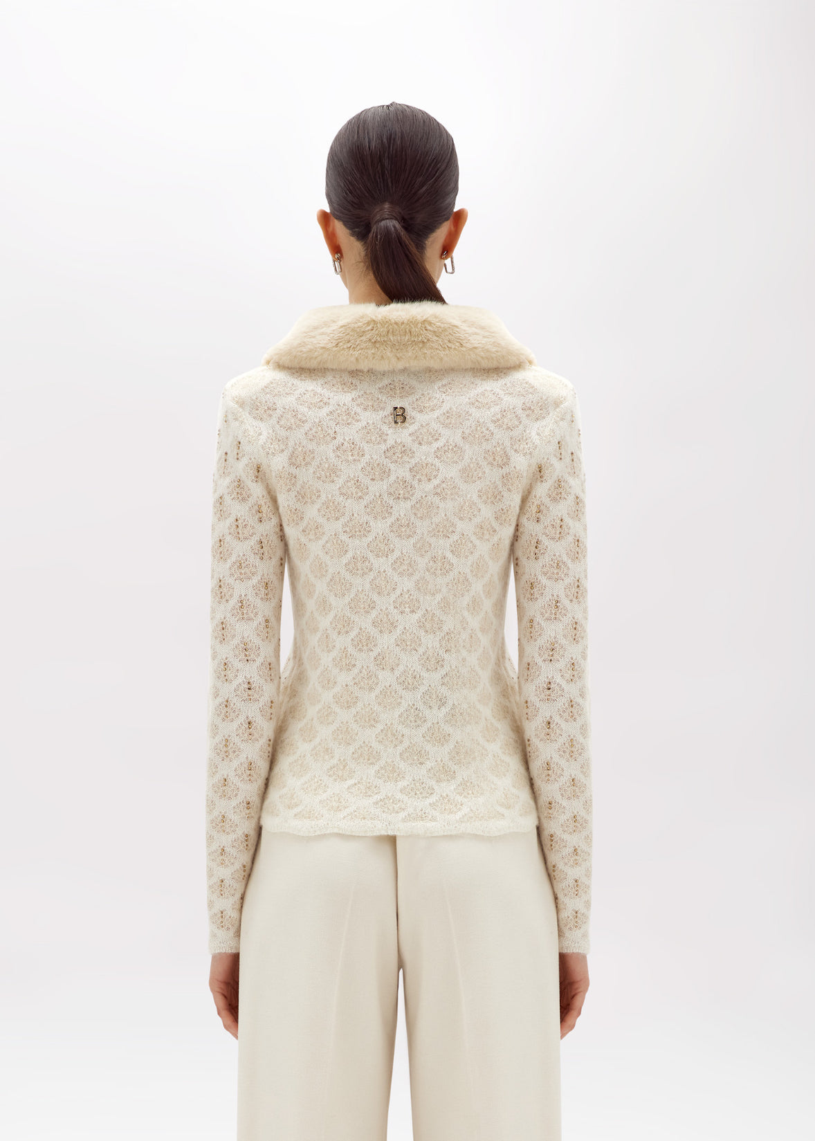 Cardigan con strass e collo in faux fur “Blugirl”