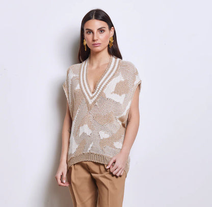 Smanicato in maglia jacquard pattern camuflage in lurex “Akep”