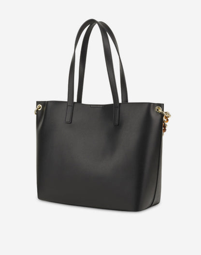Borsa a spalla in pelle nera con catena in metallo “Pollini”