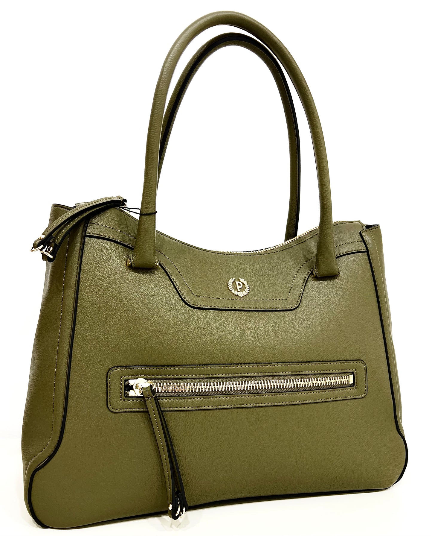 Borsa doppio manico zipper oliva “Pollini”