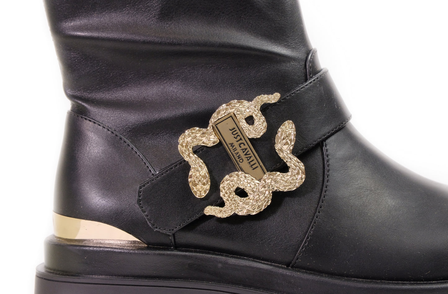 Stivaletti in ecopelle con placca snake oro “Just Cavalli”