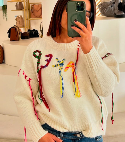Maglione con ricami logo multicolor “Akep”