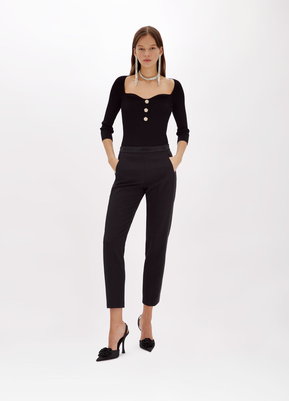 Pantaloni a sigaretta in crêpe stretch e strass “Blugirl”